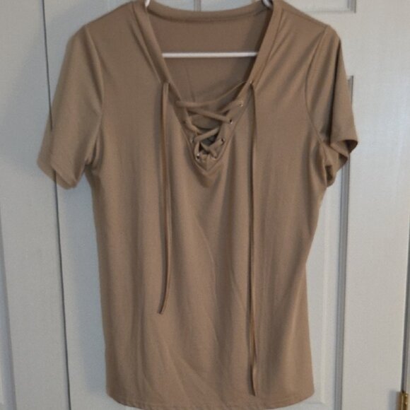 Tops - Women's Tan Lace-Up Top